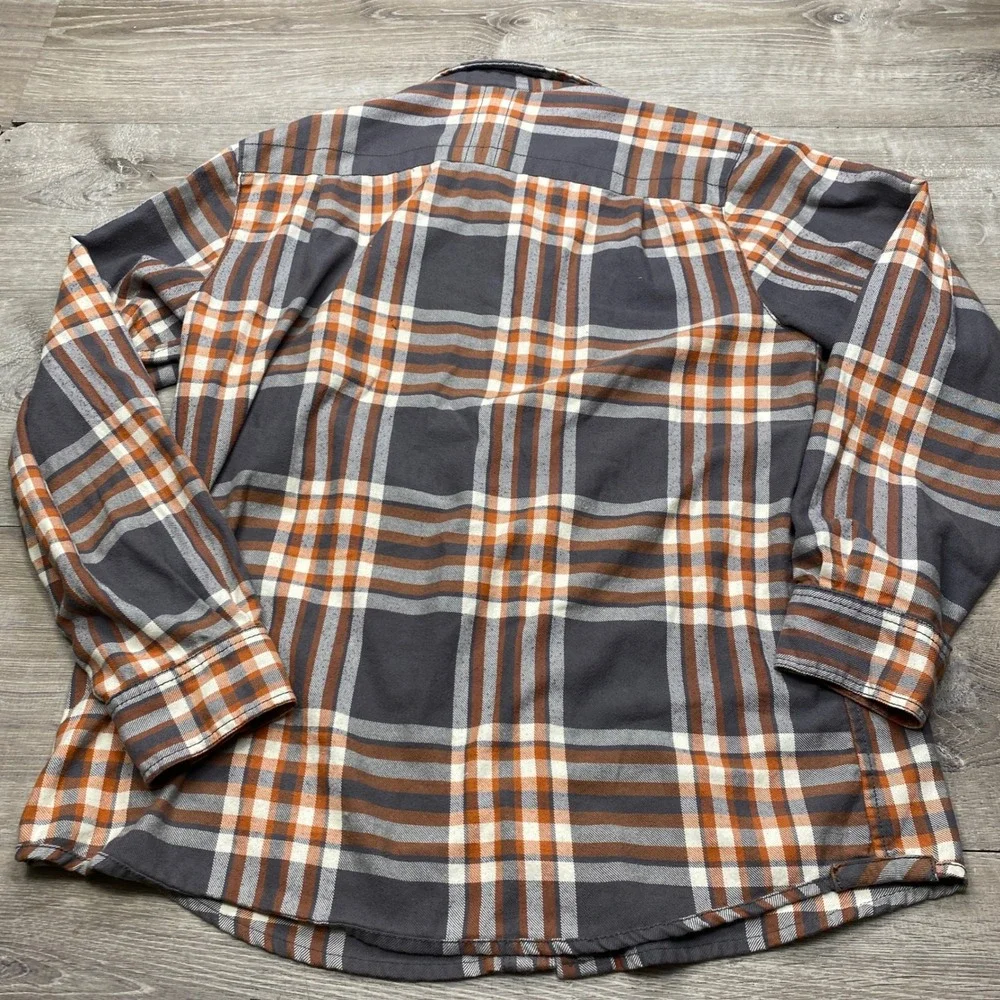 The North Face Button Down Mens L Grey Orange Plaid Flannel Outdoor Shirt